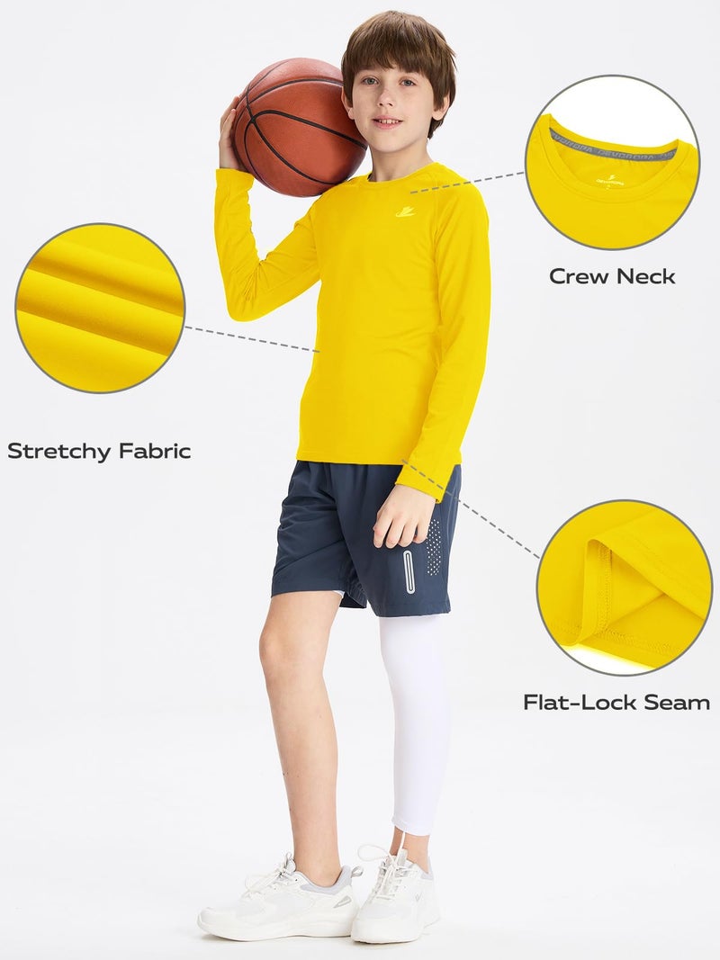 DEVOROPA Youth Boys Compression Shirt Long Sleeve Football Baseball Undershirt Quick Dry Sports Baselayer Yellow S - Image 5